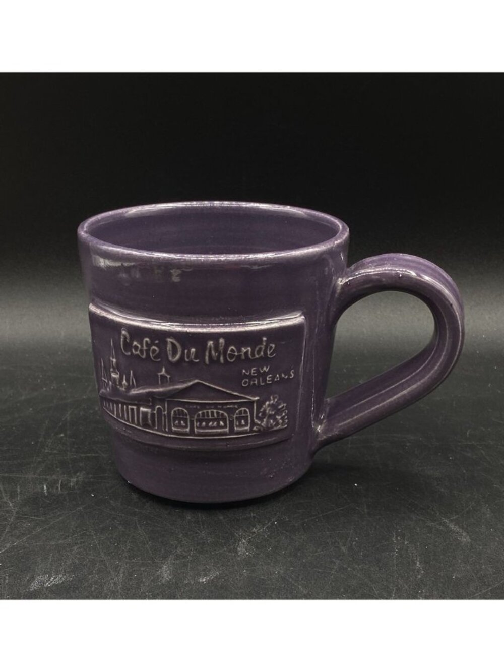Cafe’ Du Monde New Orleans Lilac Purple Pottery Cup Mug by Black Oak Waco TX